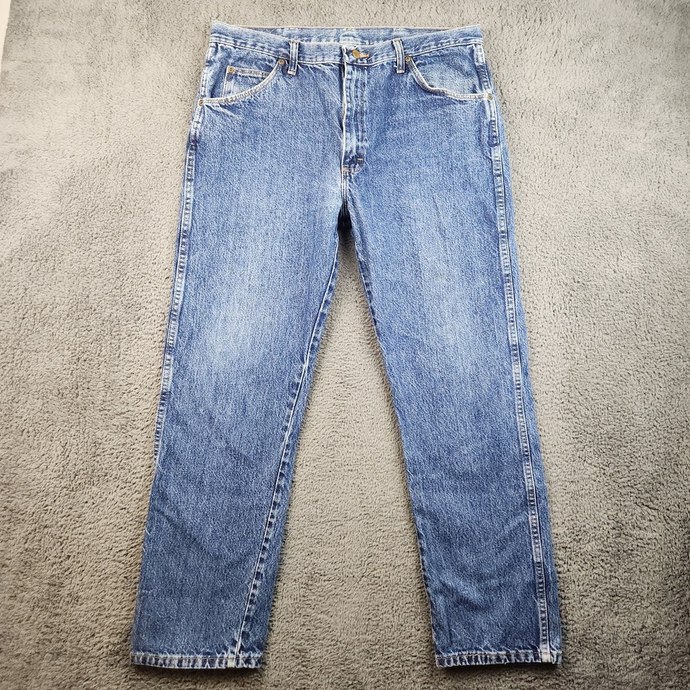 Wrangler Mens 38x32 Regular Fit Jeans Blue Faded Rodeo Cowboy Workwear Denim